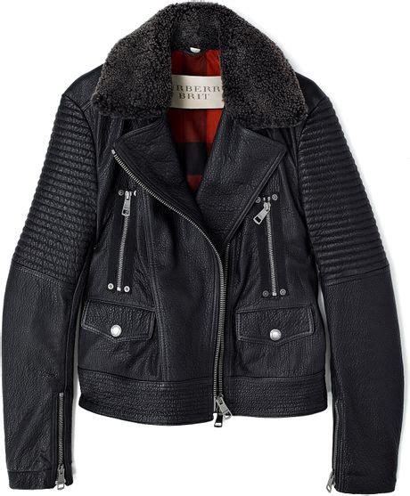 burberry brit black shearling collar biker jacket|Burberry shearling collar jacket.